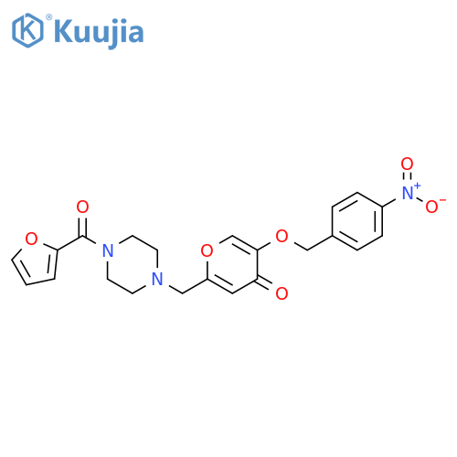 2-{4-(furan-2-carbonyl)piperazin-1-ylmethyl}-5-(4-nitrophenyl)methoxy-4H-pyran-4-one structure