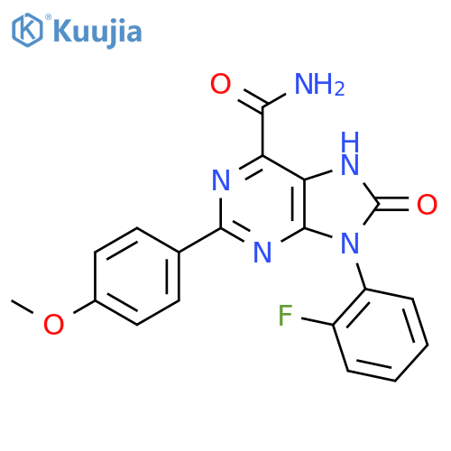 9-(2-fluorophenyl)-2-(4-methoxyphenyl)-8-oxo-8,9-dihydro-7H-purine-6-carboxamide structure