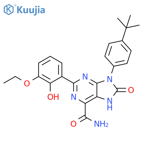 9-(4-tert-butylphenyl)-2-(3-ethoxy-2-hydroxyphenyl)-8-oxo-8,9-dihydro-7H-purine-6-carboxamide structure
