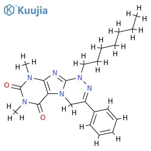 1-heptyl-7,9-dimethyl-3-phenyl-1H,4H,6H,7H,8H,9H-1,2,4triazino4,3-gpurine-6,8-dione structure