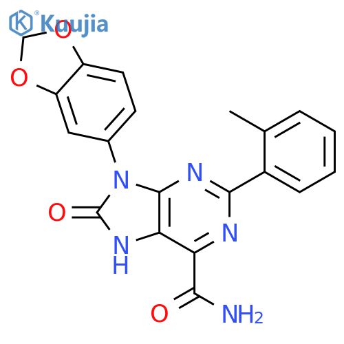 9-(2H-1,3-benzodioxol-5-yl)-2-(2-methylphenyl)-8-oxo-8,9-dihydro-7H-purine-6-carboxamide structure