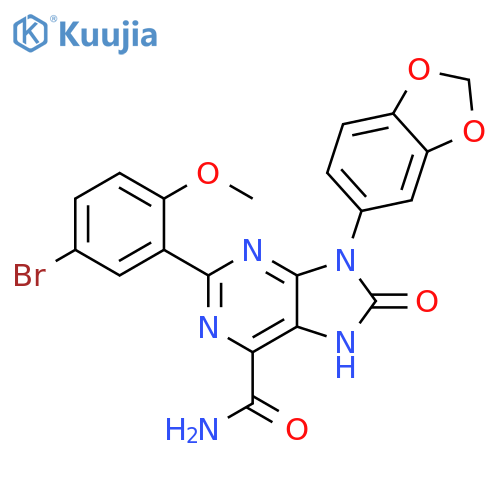 9-(2H-1,3-benzodioxol-5-yl)-2-(5-bromo-2-methoxyphenyl)-8-oxo-8,9-dihydro-7H-purine-6-carboxamide structure