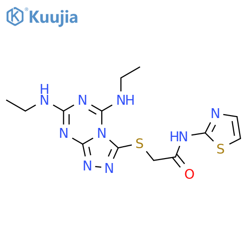 2-{5,7-bis(ethylamino)-1,2,4triazolo4,3-a1,3,5triazin-3-ylsulfanyl}-N-(1,3-thiazol-2-yl)acetamide structure