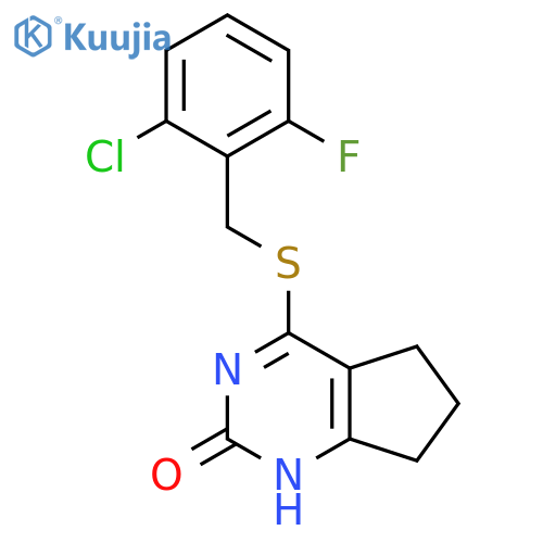 4-{(2-chloro-6-fluorophenyl)methylsulfanyl}-1H,2H,5H,6H,7H-cyclopentadpyrimidin-2-one structure
