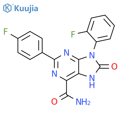 9-(2-fluorophenyl)-2-(4-fluorophenyl)-8-oxo-8,9-dihydro-7H-purine-6-carboxamide structure