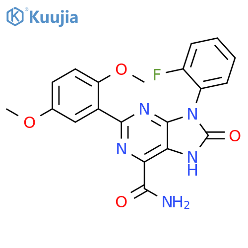2-(2,5-dimethoxyphenyl)-9-(2-fluorophenyl)-8-oxo-8,9-dihydro-7H-purine-6-carboxamide structure