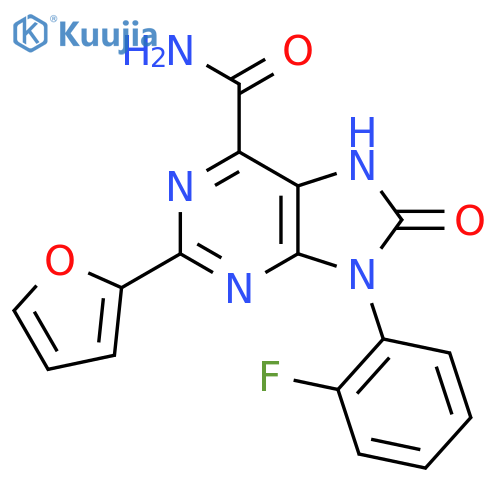 9-(2-fluorophenyl)-2-(furan-2-yl)-8-oxo-8,9-dihydro-7H-purine-6-carboxamide structure