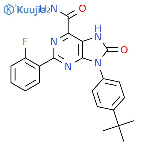 9-(4-tert-butylphenyl)-2-(2-fluorophenyl)-8-oxo-8,9-dihydro-7H-purine-6-carboxamide structure