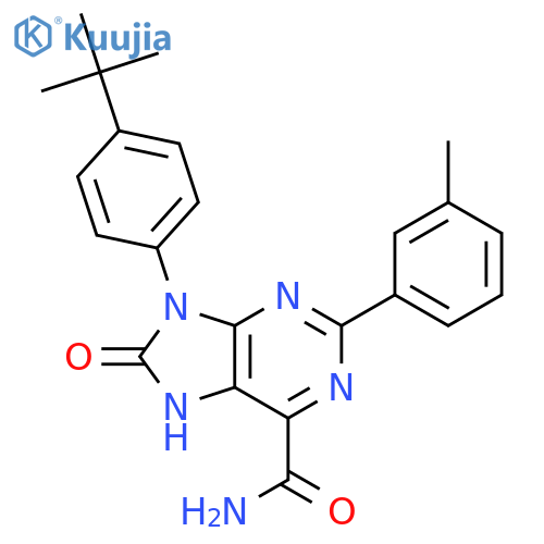 9-(4-tert-butylphenyl)-2-(3-methylphenyl)-8-oxo-8,9-dihydro-7H-purine-6-carboxamide structure