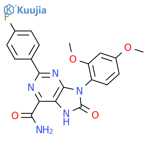 9-(2,4-dimethoxyphenyl)-2-(4-fluorophenyl)-8-oxo-8,9-dihydro-7H-purine-6-carboxamide structure