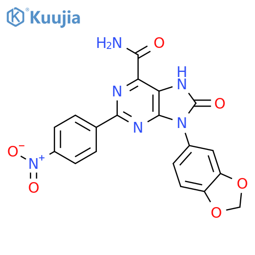 9-(2H-1,3-benzodioxol-5-yl)-2-(4-nitrophenyl)-8-oxo-8,9-dihydro-7H-purine-6-carboxamide structure