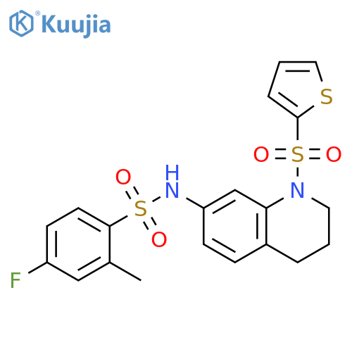 4-fluoro-2-methyl-N-1-(thiophene-2-sulfonyl)-1,2,3,4-tetrahydroquinolin-7-ylbenzene-1-sulfonamide structure