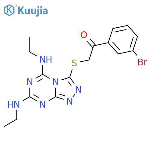 2-{5,7-bis(ethylamino)-1,2,4triazolo4,3-a1,3,5triazin-3-ylsulfanyl}-1-(3-bromophenyl)ethan-1-one structure