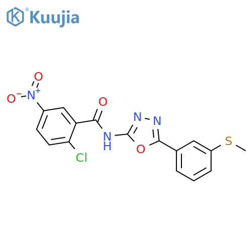 2-chloro-N-{5-3-(methylsulfanyl)phenyl-1,3,4-oxadiazol-2-yl}-5-nitrobenzamide structure