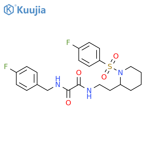 N-{2-1-(4-fluorobenzenesulfonyl)piperidin-2-ylethyl}-N'-(4-fluorophenyl)methylethanediamide structure