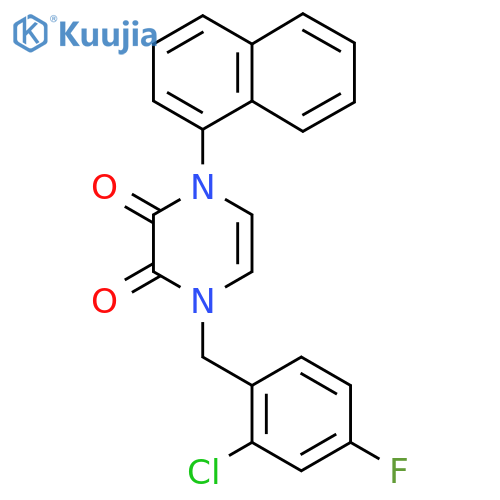 1-(2-chloro-4-fluorophenyl)methyl-4-(naphthalen-1-yl)-1,2,3,4-tetrahydropyrazine-2,3-dione structure