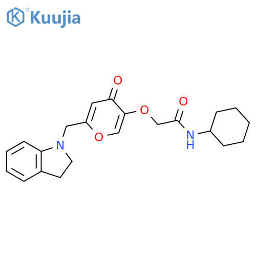 N-cyclohexyl-2-({6-(2,3-dihydro-1H-indol-1-yl)methyl-4-oxo-4H-pyran-3-yl}oxy)acetamide structure