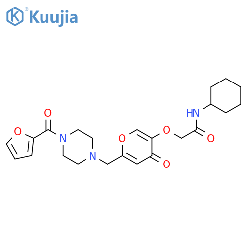 N-cyclohexyl-2-(6-{4-(furan-2-carbonyl)piperazin-1-ylmethyl}-4-oxo-4H-pyran-3-yl)oxyacetamide structure