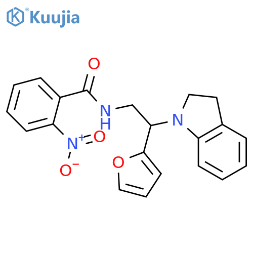 N-2-(2,3-dihydro-1H-indol-1-yl)-2-(furan-2-yl)ethyl-2-nitrobenzamide structure