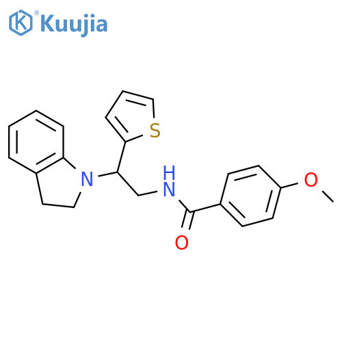 N-2-(2,3-dihydro-1H-indol-1-yl)-2-(thiophen-2-yl)ethyl-4-methoxybenzamide structure