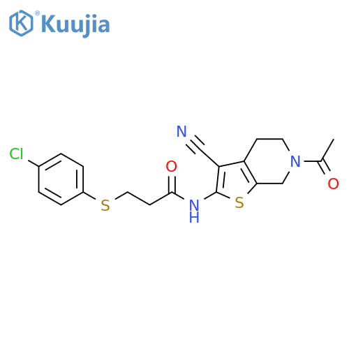 N-{6-acetyl-3-cyano-4H,5H,6H,7H-thieno2,3-cpyridin-2-yl}-3-(4-chlorophenyl)sulfanylpropanamide structure