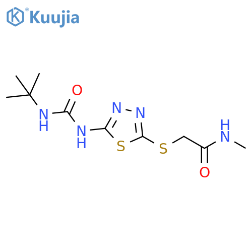 2-({5-(tert-butylcarbamoyl)amino-1,3,4-thiadiazol-2-yl}sulfanyl)-N-methylacetamide structure