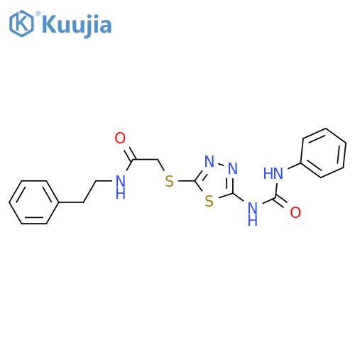 2-({5-(phenylcarbamoyl)amino-1,3,4-thiadiazol-2-yl}sulfanyl)-N-(2-phenylethyl)acetamide structure