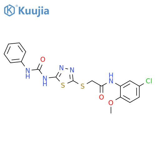 N-(5-chloro-2-methoxyphenyl)-2-({5-(phenylcarbamoyl)amino-1,3,4-thiadiazol-2-yl}sulfanyl)acetamide structure