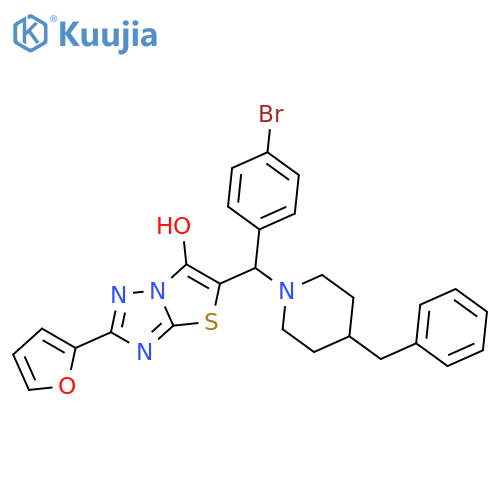 5-(4-benzylpiperidin-1-yl)(4-bromophenyl)methyl-2-(furan-2-yl)-1,2,4triazolo3,2-b1,3thiazol-6-ol structure