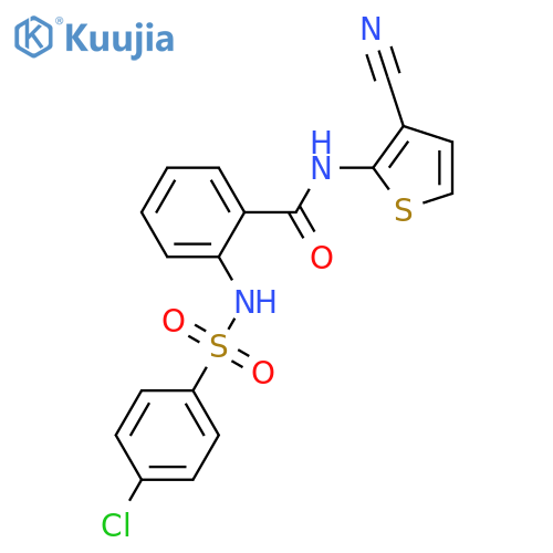 2-(4-chlorobenzenesulfonamido)-N-(3-cyanothiophen-2-yl)benzamide structure