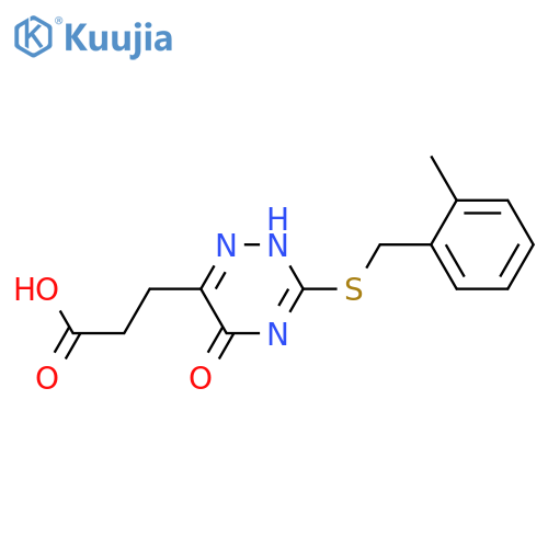 3-(3-{(2-methylphenyl)methylsulfanyl}-5-oxo-4,5-dihydro-1,2,4-triazin-6-yl)propanoic acid structure