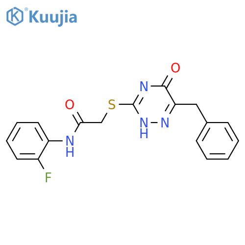 2-(6-benzyl-5-oxo-4,5-dihydro-1,2,4-triazin-3-yl)sulfanyl-N-(2-fluorophenyl)acetamide structure