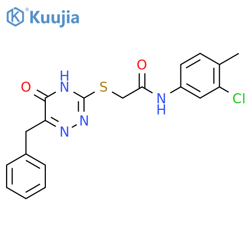 2-(6-benzyl-5-oxo-4,5-dihydro-1,2,4-triazin-3-yl)sulfanyl-N-(3-chloro-4-methylphenyl)acetamide structure