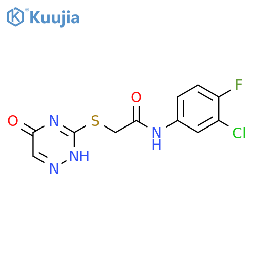 N-(3-chloro-4-fluorophenyl)-2-(5-oxo-4,5-dihydro-1,2,4-triazin-3-yl)sulfanylacetamide structure