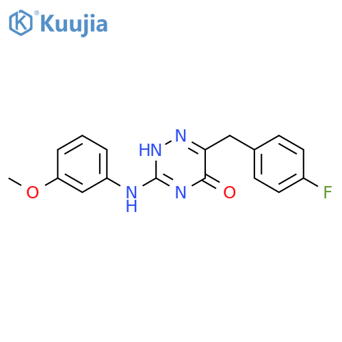 6-(4-fluorophenyl)methyl-3-(3-methoxyphenyl)amino-4,5-dihydro-1,2,4-triazin-5-one structure