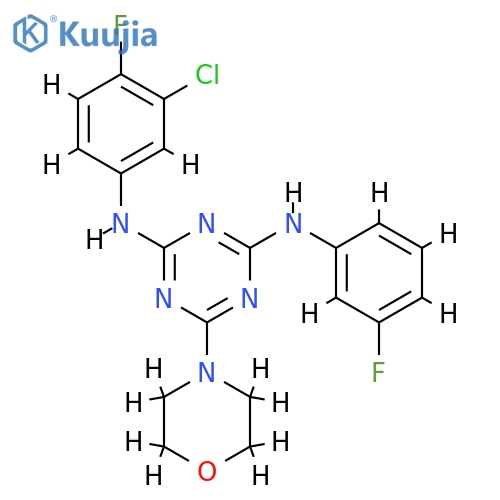 N2-(3-chloro-4-fluorophenyl)-N4-(3-fluorophenyl)-6-(morpholin-4-yl)-1,3,5-triazine-2,4-diamine structure