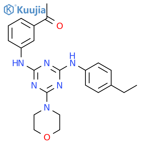 1-3-({4-(4-ethylphenyl)amino-6-(morpholin-4-yl)-1,3,5-triazin-2-yl}amino)phenylethan-1-one structure