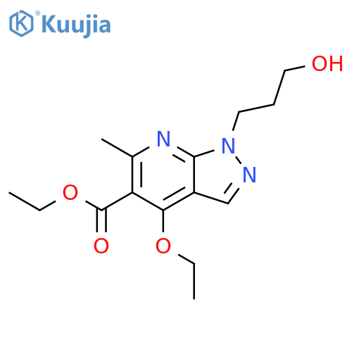 1H-Pyrazolo[3,4-b]pyridine-5-carboxylic acid, 4-ethoxy-1-(3-hydroxypropyl)-6-methyl-, ethyl ester structure