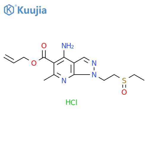 1H-Pyrazolo[3,4-b]pyridine-5-carboxylic acid, 4-amino-1-[2-(ethylsulfinyl)ethyl]-6-methyl-, 2-propen-1-yl ester, hydrochloride (1:1) structure