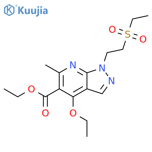1H-Pyrazolo[3,4-b]pyridine-5-carboxylic acid, 4-ethoxy-1-[2-(ethylsulfonyl)ethyl]-6-methyl-, ethyl ester structure