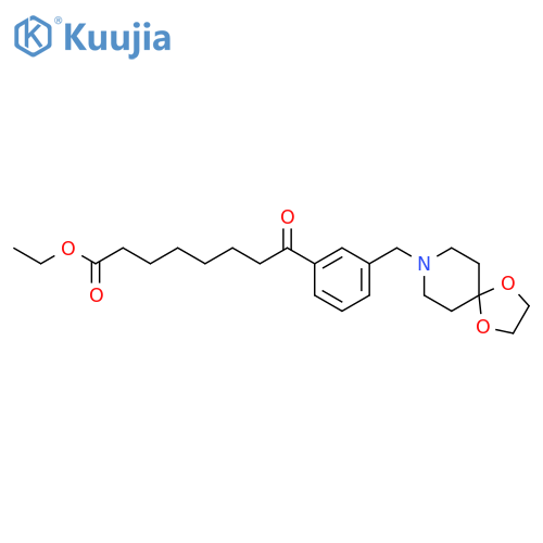 Ethyl 8-3-8-(1,4-dioxa-8-azaspiro-4.5decyl)methylphenyl-8-oxooctanoate structure