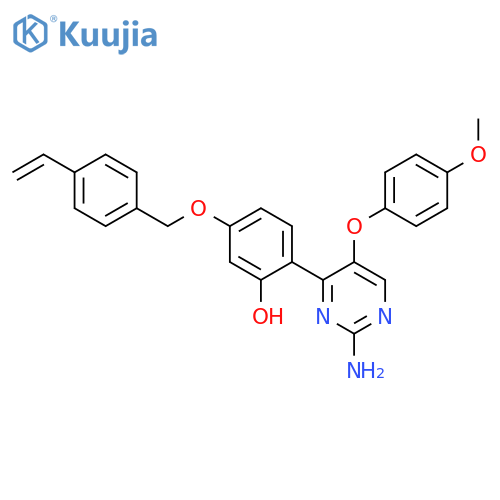 2-2-amino-5-(4-methoxyphenoxy)pyrimidin-4-yl-5-(4-ethenylphenyl)methoxyphenol structure