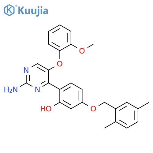 2-2-amino-5-(2-methoxyphenoxy)pyrimidin-4-yl-5-(2,5-dimethylphenyl)methoxyphenol structure