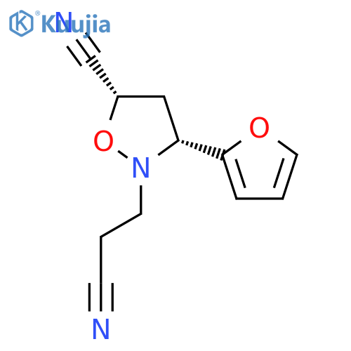 2-Isoxazolidinepropanenitrile, 5-cyano-3-(2-furanyl)-, cis- structure
