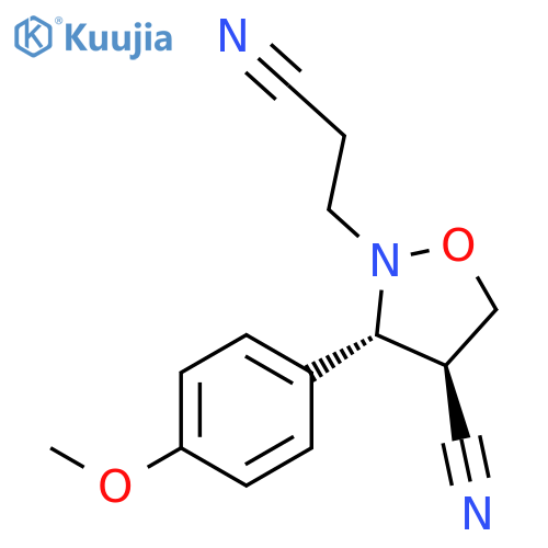 2-Isoxazolidinepropanenitrile, 4-cyano-3-(4-methoxyphenyl)-, trans- structure