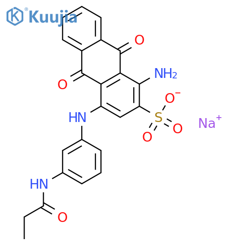 2-Anthracenesulfonicacid, 1-amino-9,10-dihydro-9,10-dioxo-4-[[3-[(1-oxopropyl)amino]phenyl]amino]-,sodium salt (1:1) structure