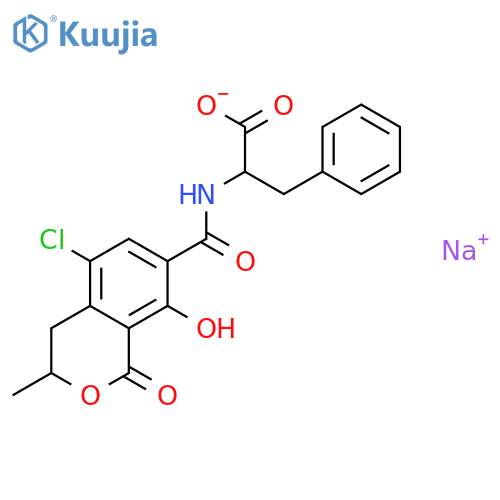 sodium 2-{[(5-chloro-8-hydroxy-3-methyl-1-oxo-3,4-dihydro-1H-isochromen-7-yl)carbonyl]amino}-3-phenylpropanoate structure