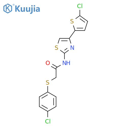2-(4-chlorophenyl)sulfanyl-N-4-(5-chlorothiophen-2-yl)-1,3-thiazol-2-ylacetamide structure