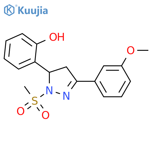 2-1-methanesulfonyl-3-(3-methoxyphenyl)-4,5-dihydro-1H-pyrazol-5-ylphenol structure