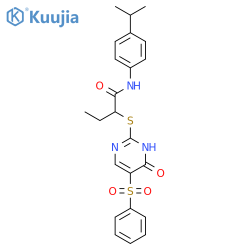 2-{5-(benzenesulfonyl)-6-oxo-1,6-dihydropyrimidin-2-ylsulfanyl}-N-4-(propan-2-yl)phenylbutanamide structure